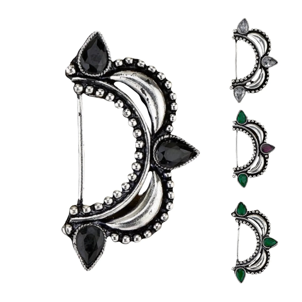 Indian Marathi Nath for Women Marathi Style Bow Oxidized Nose Ring Indian Jewelry Clip-On Bollywood Style Faux Pearl Non-Piercing Jewelry for Women Gift For Her - Marathi Bridal Nathani - LoveNspire