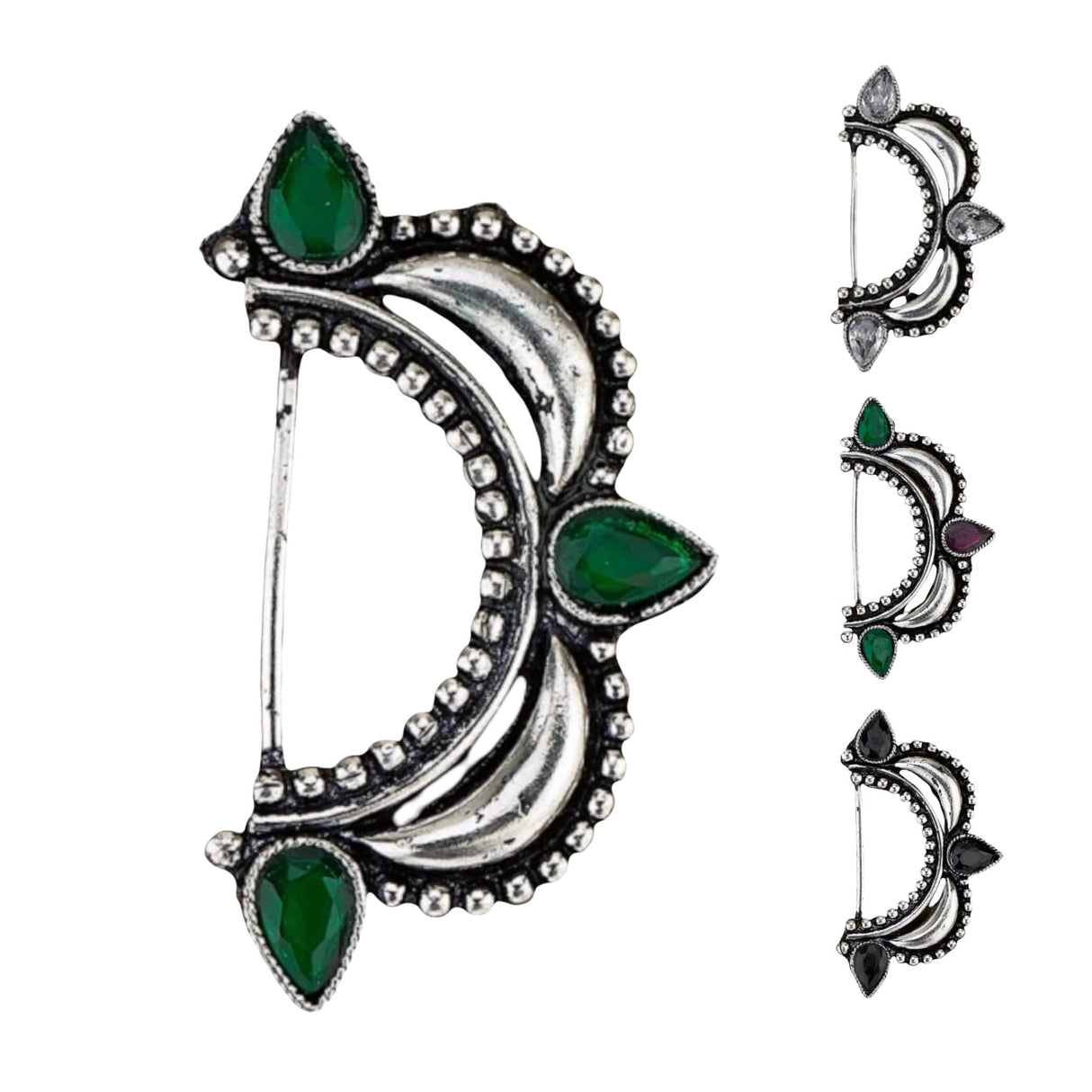 Indian Marathi Nath for Women Marathi Style Bow Oxidized Nose Ring Indian Jewelry Clip-On Bollywood Style Faux Pearl Non-Piercing Jewelry for Women Gift For Her - Marathi Bridal Nathani - LoveNspire