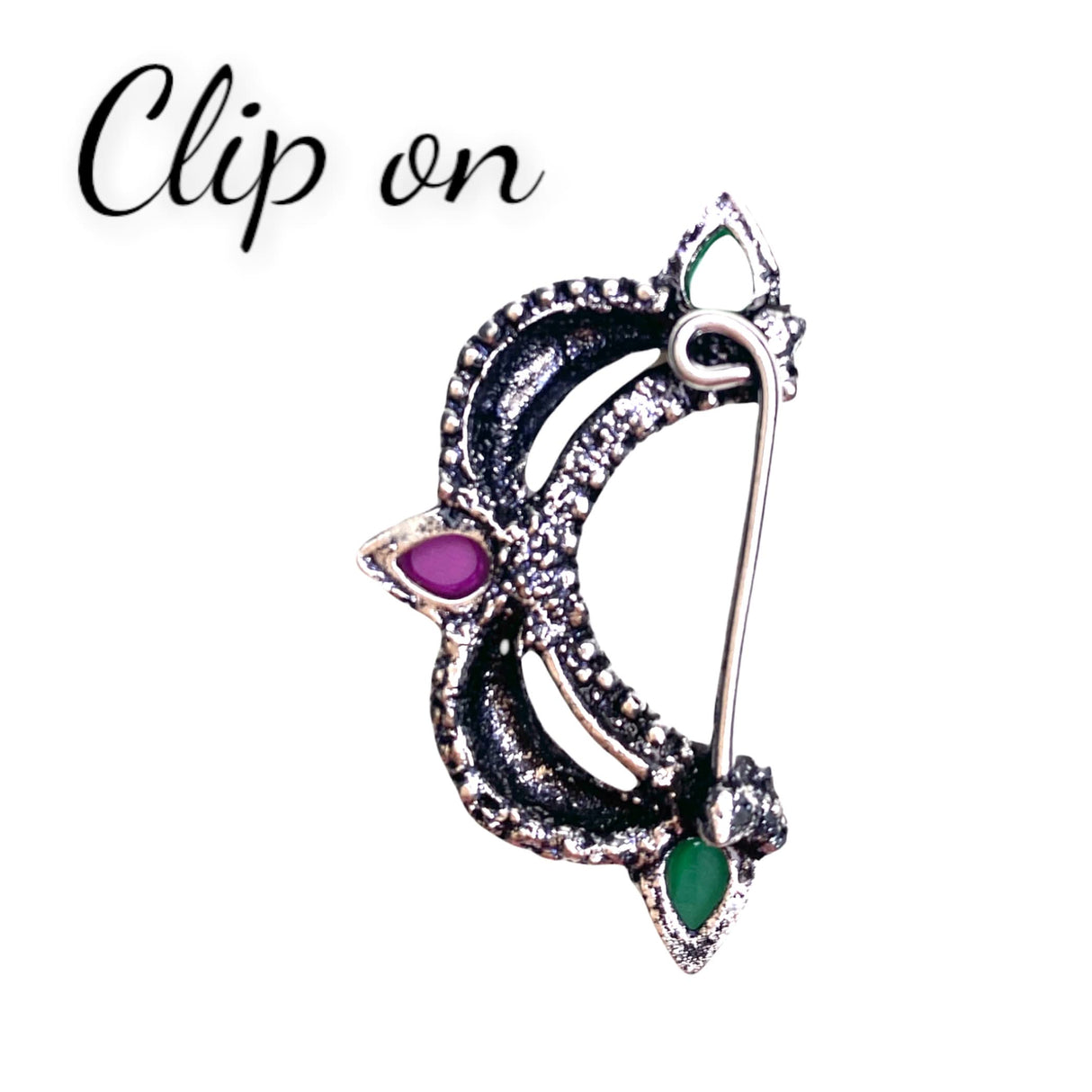 Indian Marathi Nath for Women Marathi Style Bow Oxidized Nose Ring Indian Jewelry Clip-On Bollywood Style Faux Pearl Non-Piercing Jewelry for Women Gift For Her - Marathi Bridal Nathani - LoveNspire