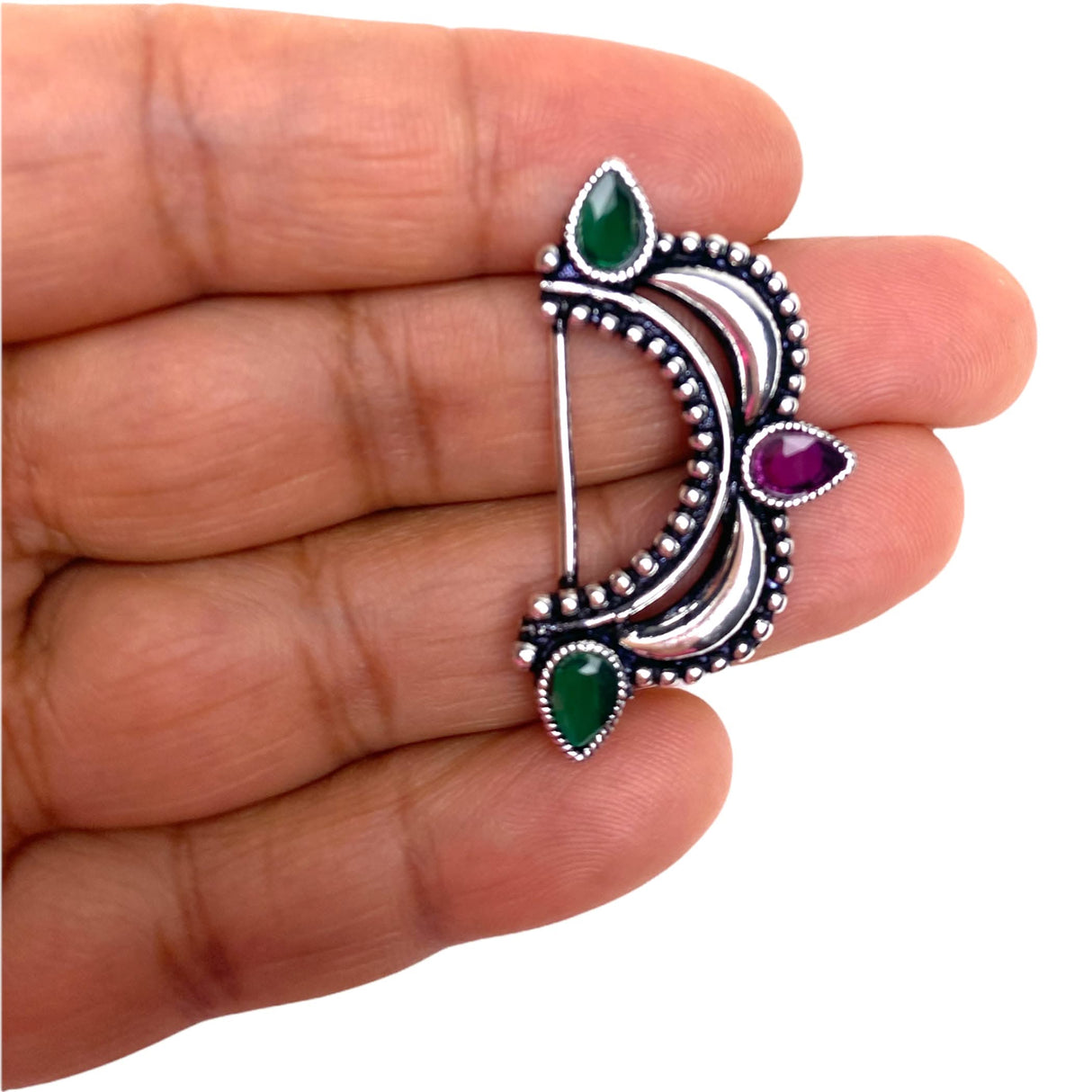 Indian Marathi Nath for Women Marathi Style Bow Oxidized Nose Ring Indian Jewelry Clip-On Bollywood Style Faux Pearl Non-Piercing Jewelry for Women Gift For Her - Marathi Bridal Nathani - LoveNspire