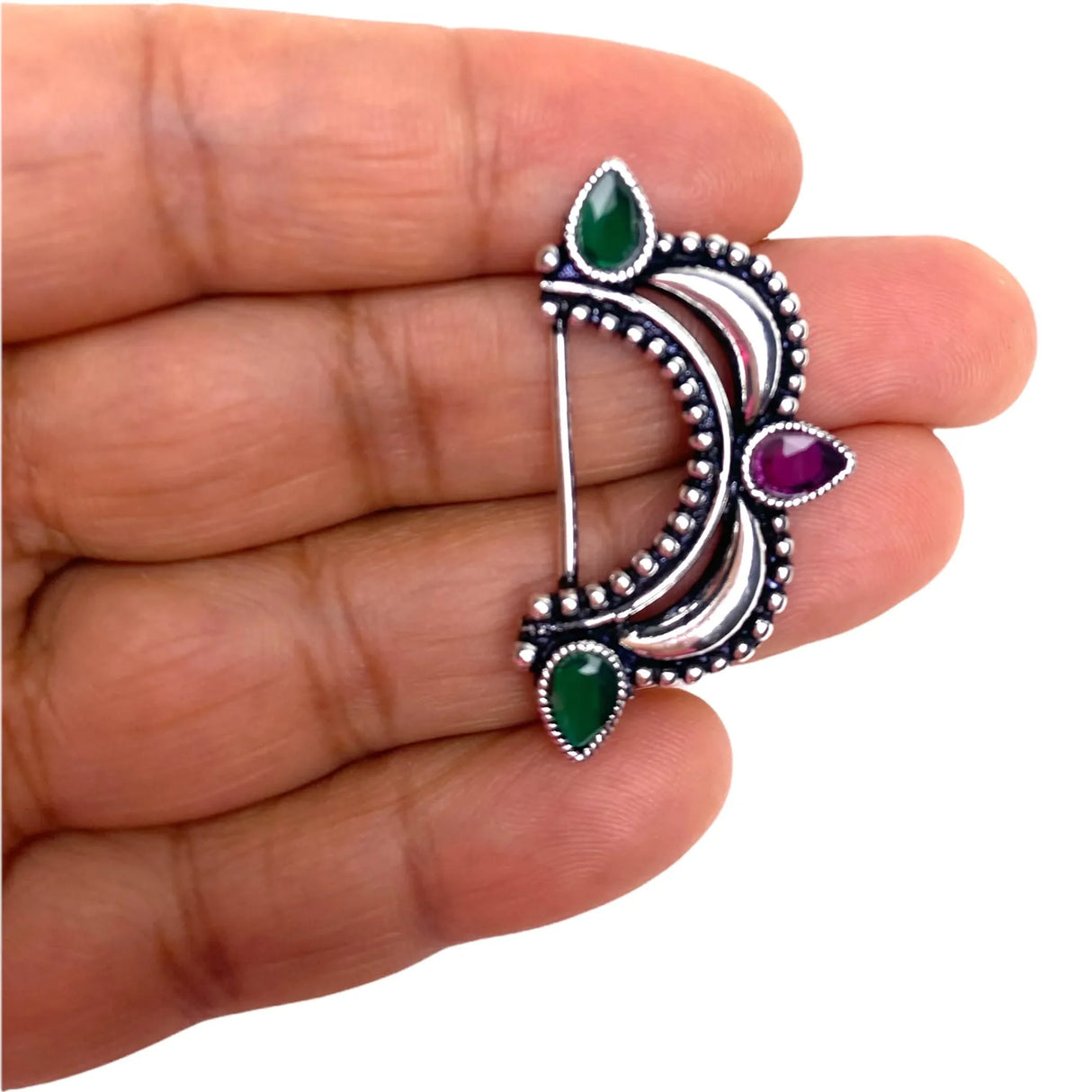 Indian Marathi Nath for Women Marathi Style Bow Oxidized Nose Ring Indian Jewelry Clip-On Bollywood Style Faux Pearl Non-Piercing Jewelry for Women Gift For Her - Marathi Bridal Nathani - LoveNspire