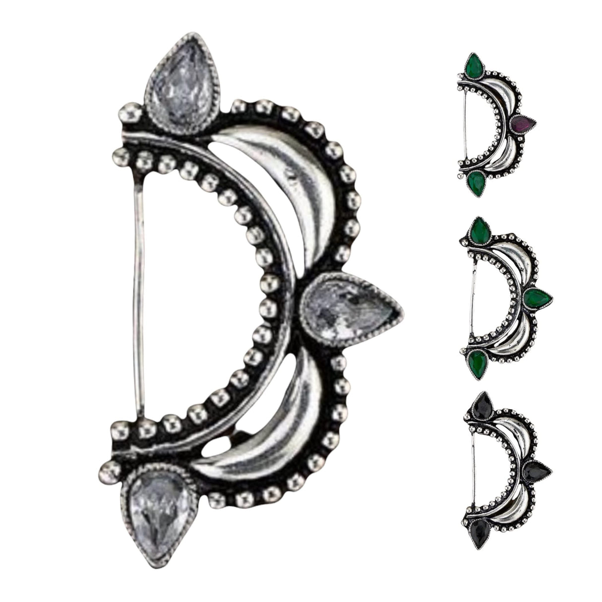 Indian Marathi Nath for Women Marathi Style Bow Oxidized Nose Ring Indian Jewelry Clip-On Bollywood Style Faux Pearl Non-Piercing Jewelry for Women Gift For Her - Marathi Bridal Nathani - LoveNspire