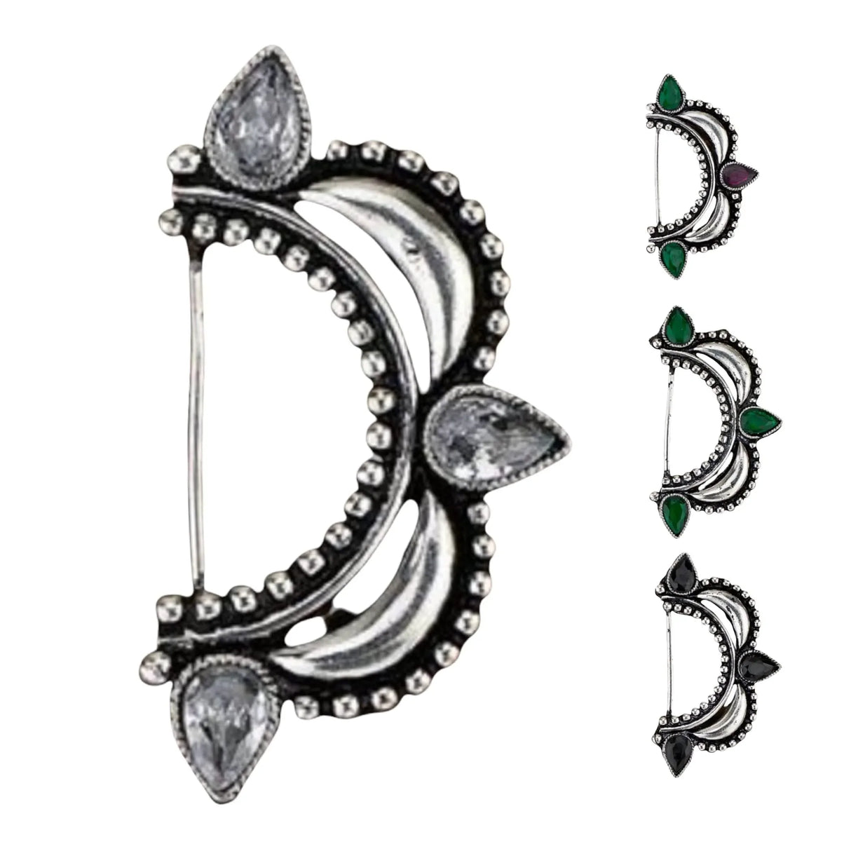 Indian Marathi Nath for Women Marathi Style Bow Oxidized Nose Ring Indian Jewelry Clip-On Bollywood Style Faux Pearl Non-Piercing Jewelry for Women Gift For Her - Marathi Bridal Nathani - LoveNspire