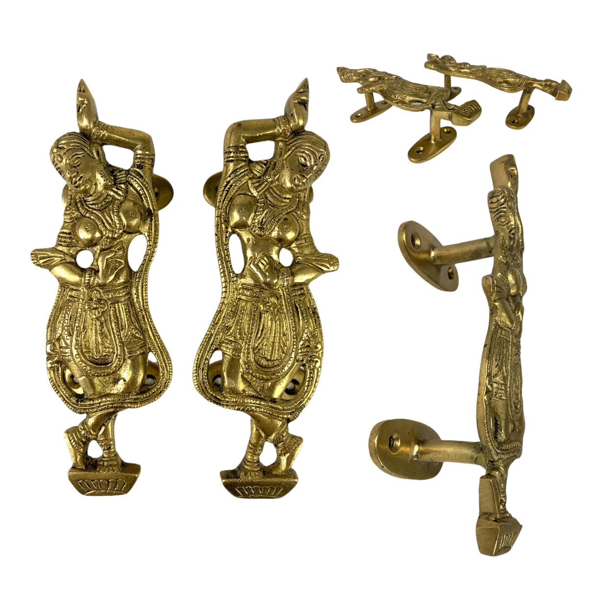 Decorative Antique Dancing Lady Door Pull Handles 6.8 Inches Pair of 2 Unique Brass Fitting Knobs for Drawer, Shelf, Wardrobe, Almirah Housewarming Gift - LoveNspire
