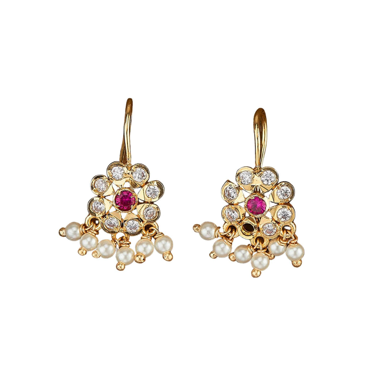 Boho Vintage Flower Earrings for Women - Faux Pearl Round Flower Leverback Earrings Beaded Floral Dangle Drop Earrings with Gold Platting Indian Jewelry for Bride Birthday Gift for Her - LoveNspire