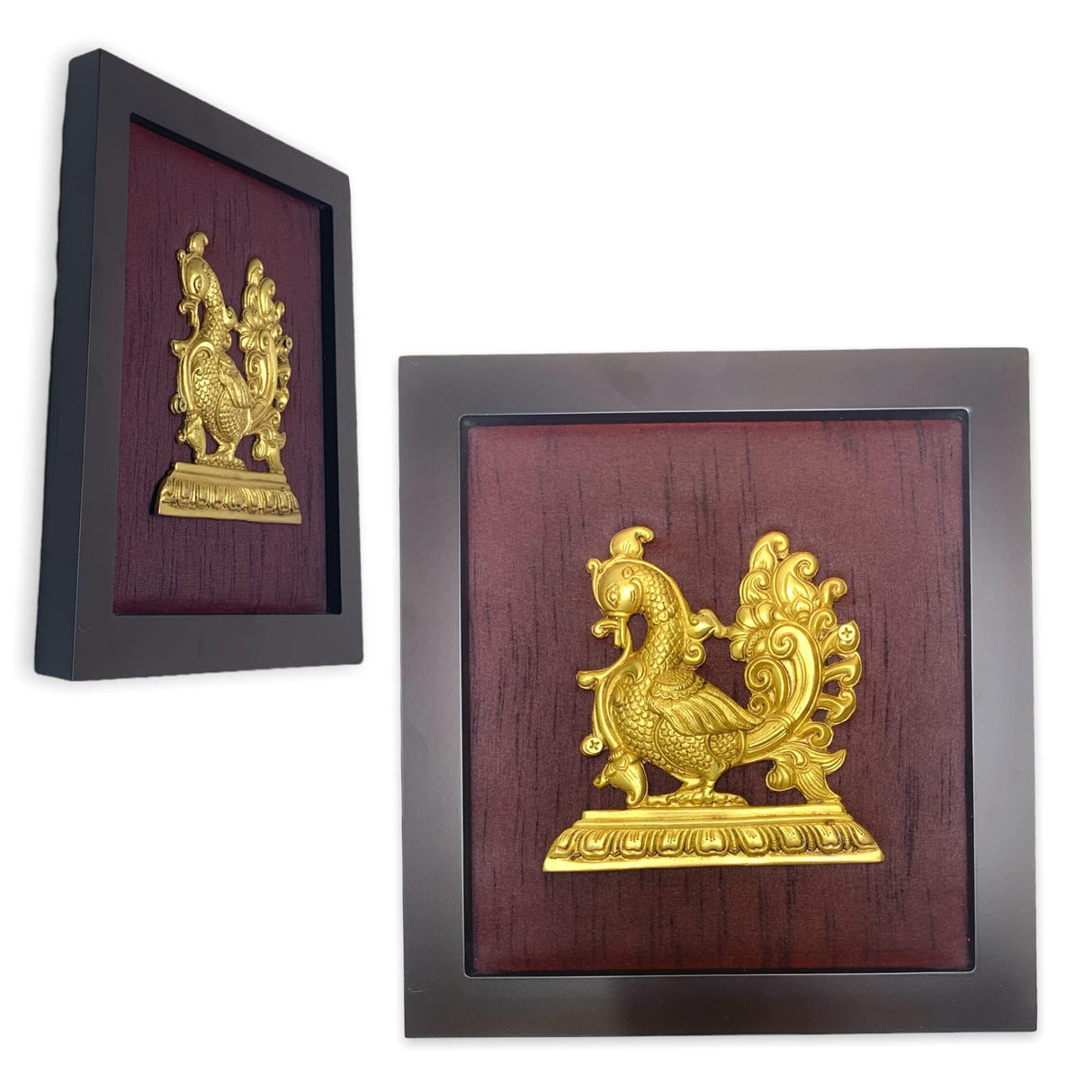 Annam Wall Hanging with Frame in Brass Modern Wooden Framed Artwork Ready to Hang Peacock Showpiece Indian Handicraft for Home Office Housewarming Gift - LoveNspire