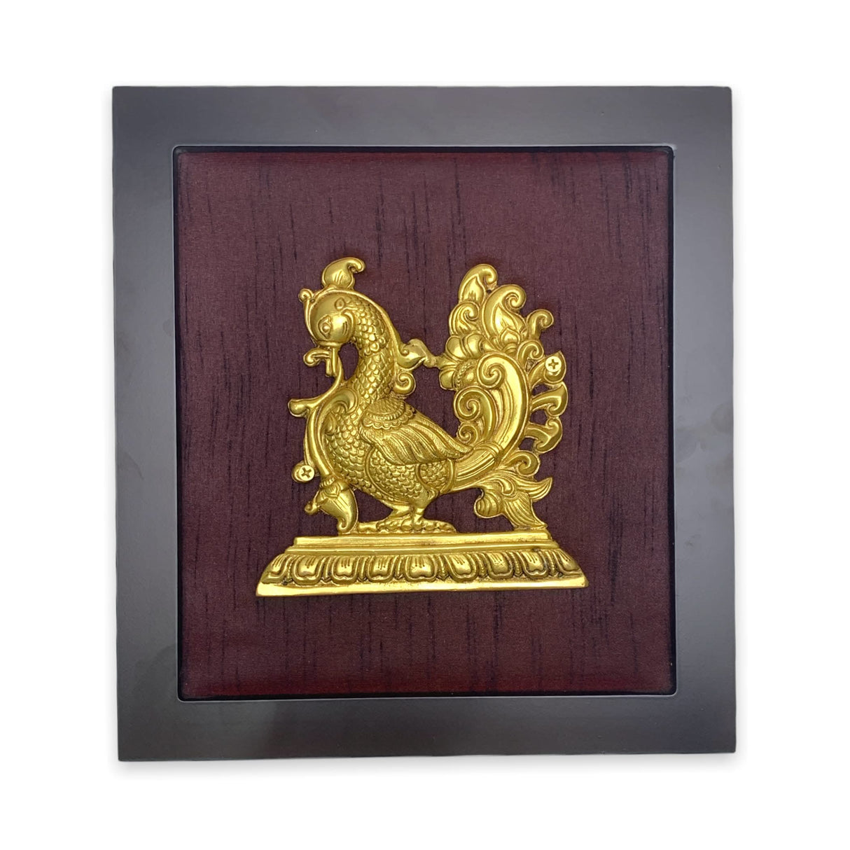 Annam Wall Hanging with Frame in Brass Modern Wooden Framed Artwork Ready to Hang Peacock Showpiece Indian Handicraft for Home Office Housewarming Gift - LoveNspire
