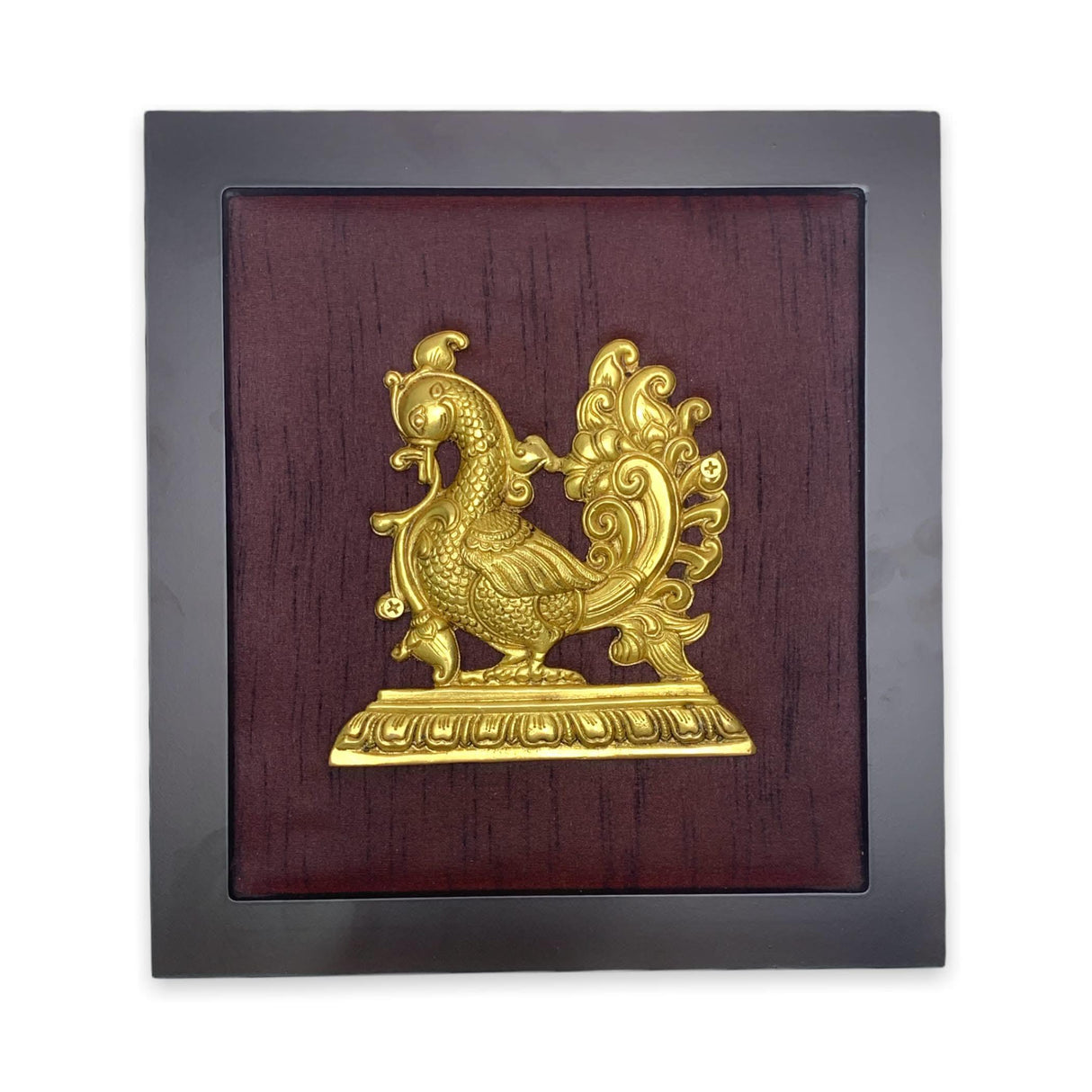 Annam Wall Hanging with Frame in Brass Modern Wooden Framed Artwork Ready to Hang Peacock Showpiece Indian Handicraft for Home Office Housewarming Gift - LoveNspire