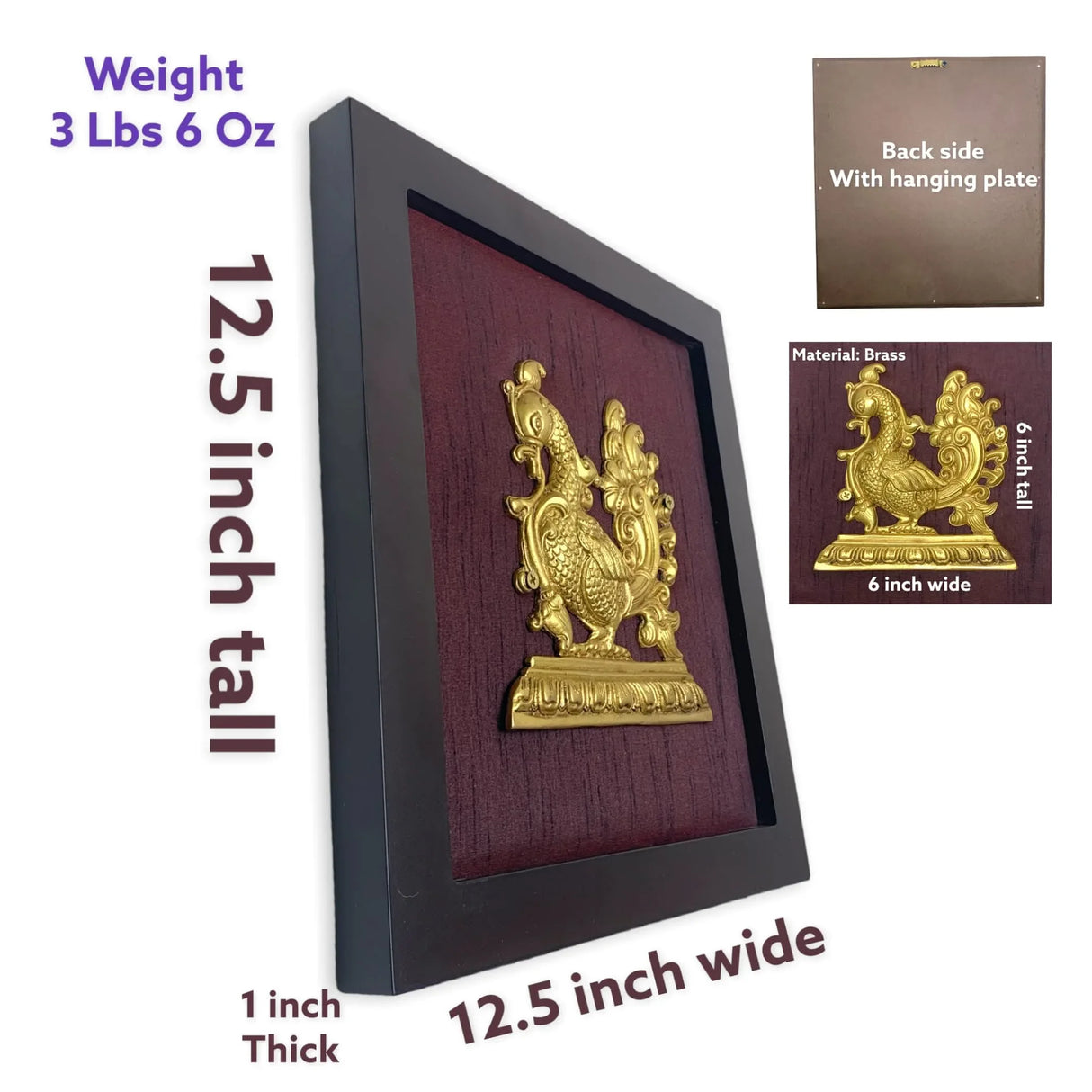 Annam Wall Hanging with Frame in Brass Modern Wooden Framed Artwork Ready to Hang Peacock Showpiece Indian Handicraft for Home Office Housewarming Gift - LoveNspire