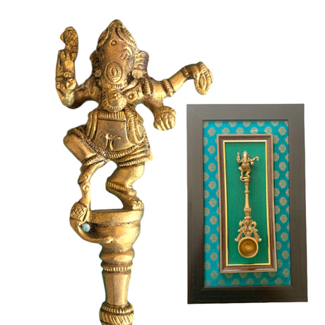 Decorative Brass Dancing Ganesha Spoon Wall Art for Living Room Office House Pooja Room Hindu God Statue Modern Artwork Return Gift Pooja Favor Showpiece - LoveNspire