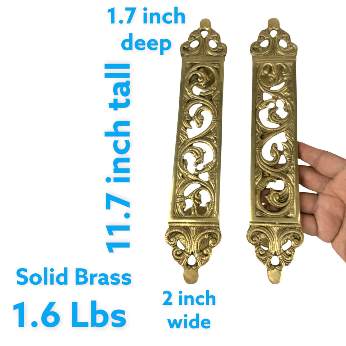 Designer Door Pull Handles Antique Gold Finish 11.7 Inches Pair of 2 Brass Door Knobs for Drawer, Shelf, Cabinet, Wardrobe, Almirah Housewarming Gift - LoveNspire