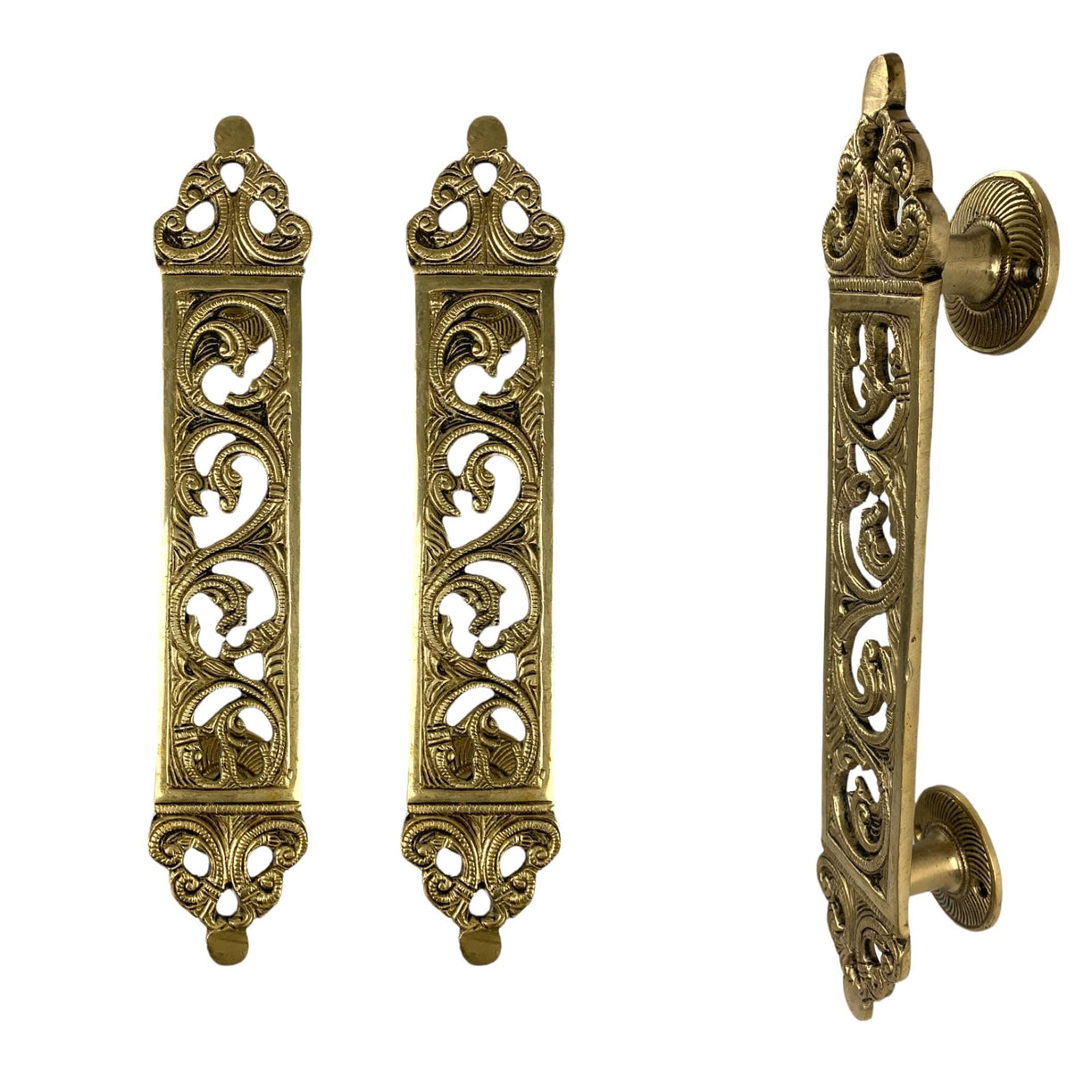 Designer Door Pull Handles Antique Gold Finish 11.7 Inches Pair of 2 Brass Door Knobs for Drawer, Shelf, Cabinet, Wardrobe, Almirah Housewarming Gift - LoveNspire