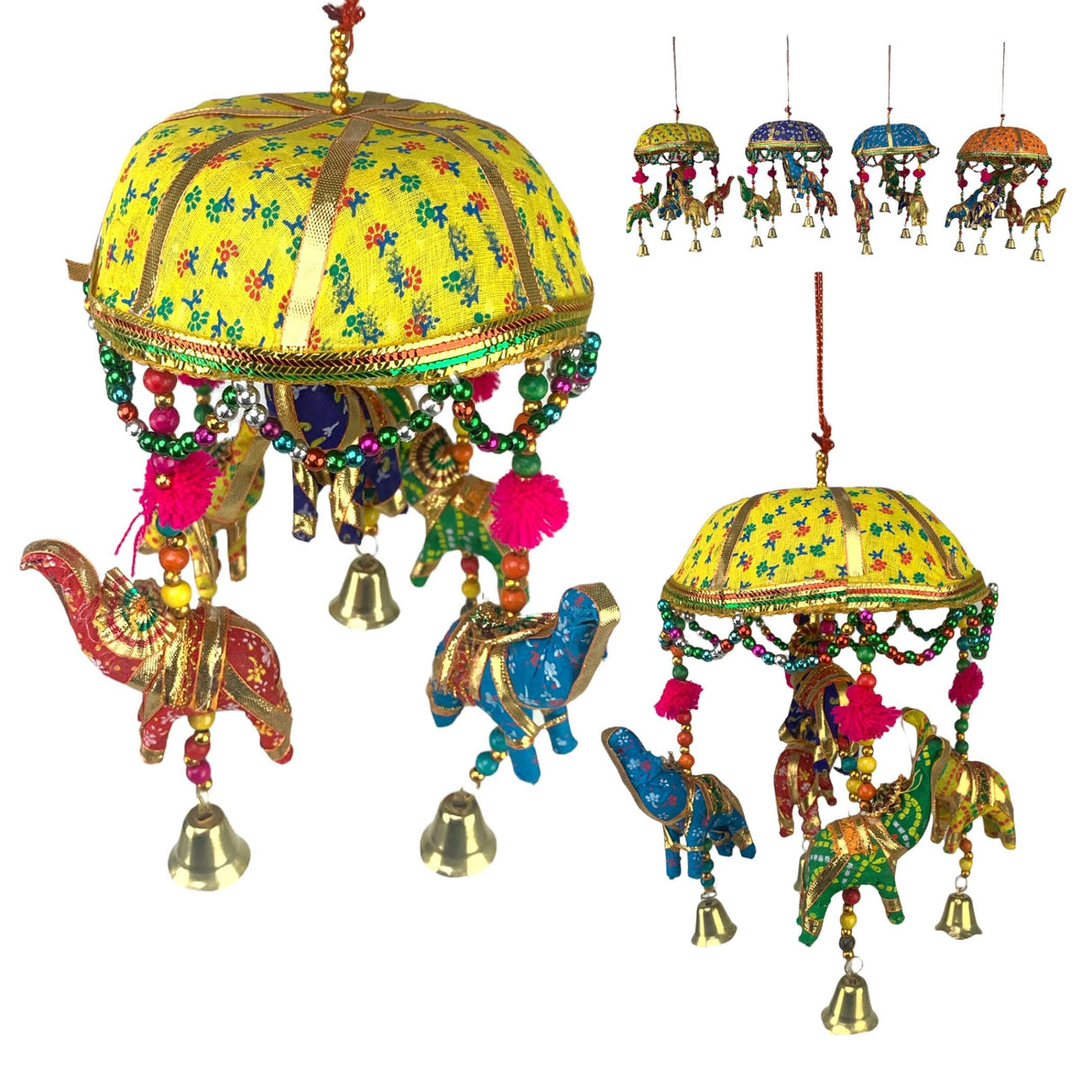 Elephant Umbrella Door Hanging Rajasthani Wall Window Feng Shui Hanging Handicraft Traditional Ethnic Latkan Toran with Tokri for Home Office Decor Decorative Ornament Party Decor - LoveNspire