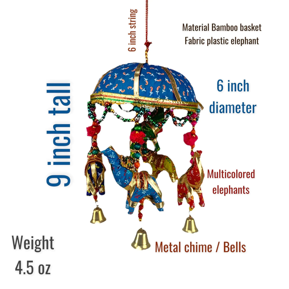 Elephant Umbrella Door Hanging Rajasthani Wall Window Feng Shui Hanging Handicraft Traditional Ethnic Latkan Toran with Tokri for Home Office Decor Decorative Ornament Party Decor - LoveNspire