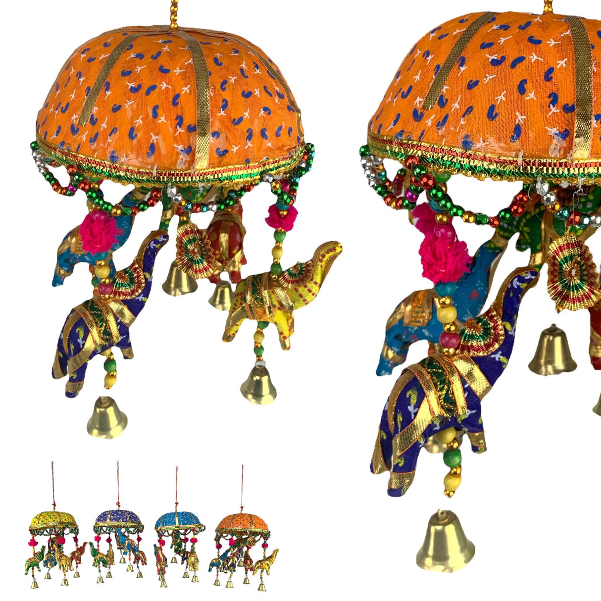 Elephant Umbrella Door Hanging Rajasthani Wall Window Feng Shui Hanging Handicraft Traditional Ethnic Latkan Toran with Tokri for Home Office Decor Decorative Ornament Party Decor - LoveNspire