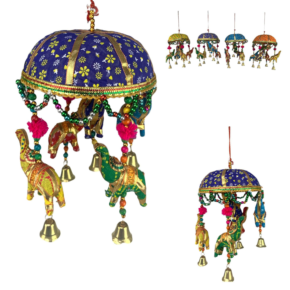 Elephant Umbrella Door Hanging Rajasthani Wall Window Feng Shui Hanging Handicraft Traditional Ethnic Latkan Toran with Tokri for Home Office Decor Decorative Ornament Party Decor - LoveNspire