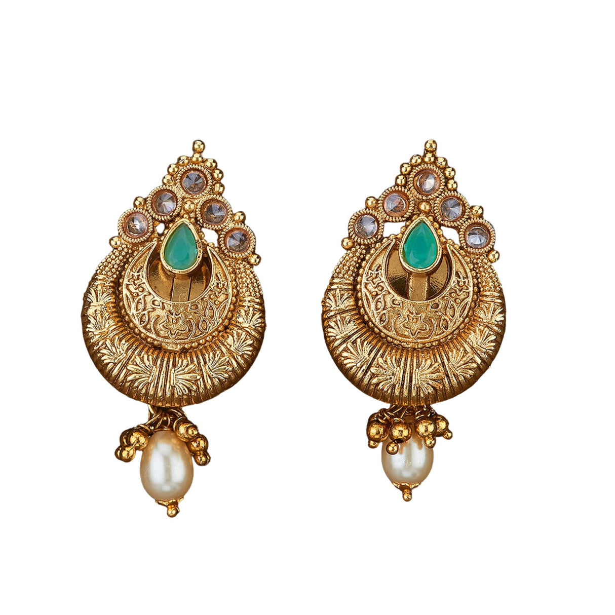 Indian Ethnic Earrings for Women - Traditional South Indian Stud Earrings Gold Plated Vibhati Jhumkas Faux Kundan Dangle Drop Earrings in Gold Tone Ear Jewelry for Bride | Gift for Her - LoveNspire