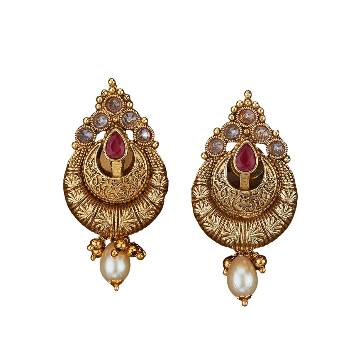 Indian Ethnic Earrings for Women - Traditional South Indian Stud Earrings Gold Plated Vibhati Jhumkas Faux Kundan Dangle Drop Earrings in Gold Tone Ear Jewelry for Bride | Gift for Her - LoveNspire