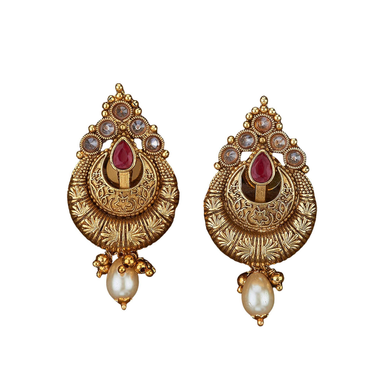 Indian Ethnic Earrings for Women - Traditional South Indian Stud Earrings Gold Plated Vibhati Jhumkas Faux Kundan Dangle Drop Earrings in Gold Tone Ear Jewelry for Bride | Gift for Her - LoveNspire