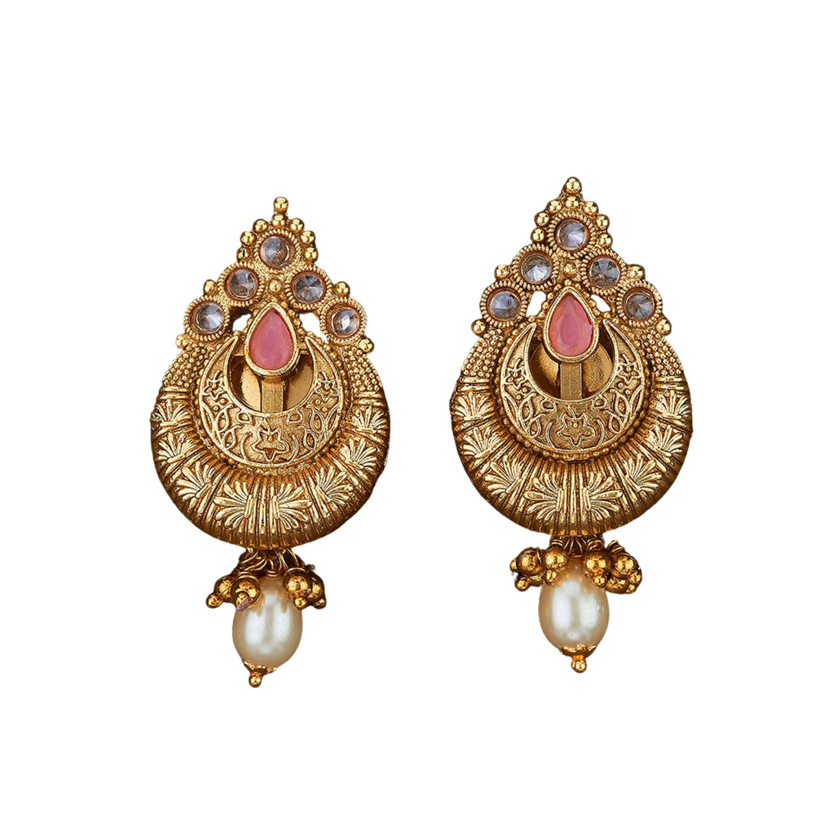 Indian Ethnic Earrings for Women - Traditional South Indian Stud Earrings Gold Plated Vibhati Jhumkas Faux Kundan Dangle Drop Earrings in Gold Tone Ear Jewelry for Bride | Gift for Her - LoveNspire
