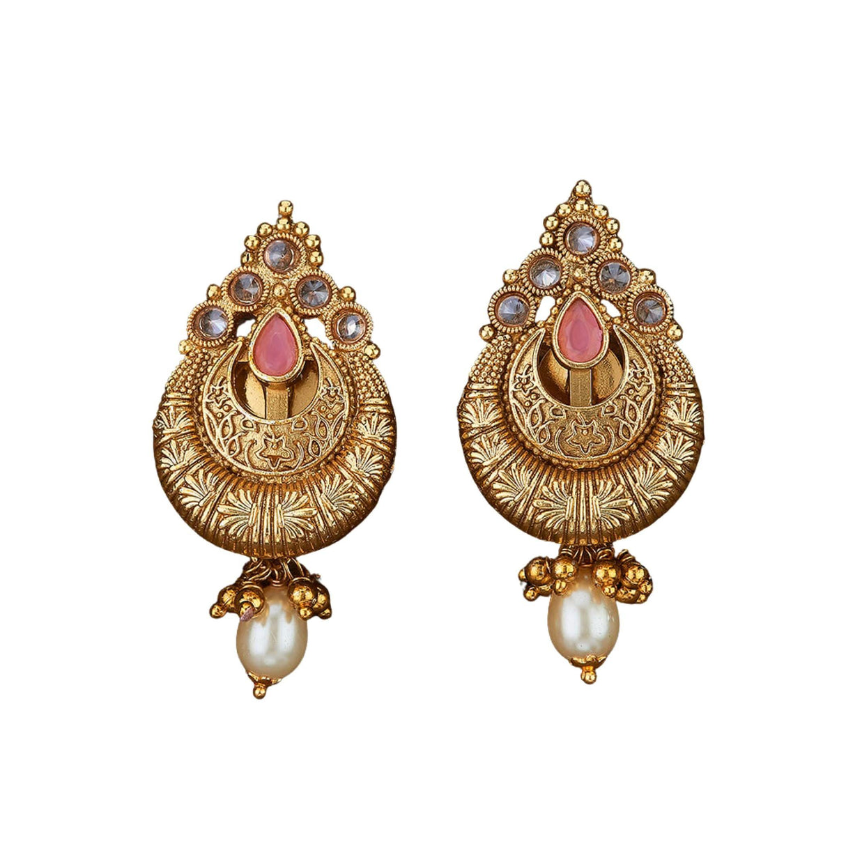 Indian Ethnic Earrings for Women - Traditional South Indian Stud Earrings Gold Plated Vibhati Jhumkas Faux Kundan Dangle Drop Earrings in Gold Tone Ear Jewelry for Bride | Gift for Her - LoveNspire