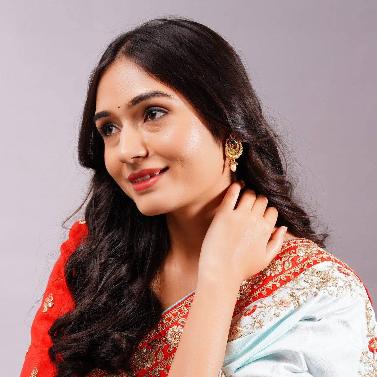 Indian Ethnic Earrings for Women - Traditional South Indian Stud Earrings Gold Plated Vibhati Jhumkas Faux Kundan Dangle Drop Earrings in Gold Tone Ear Jewelry for Bride | Gift for Her - LoveNspire