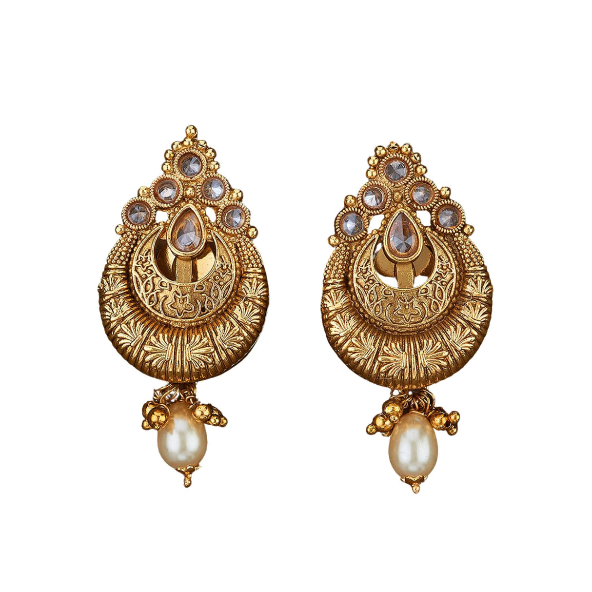 Indian Ethnic Earrings for Women - Traditional South Indian Stud Earrings Gold Plated Vibhati Jhumkas Faux Kundan Dangle Drop Earrings in Gold Tone Ear Jewelry for Bride | Gift for Her - LoveNspire