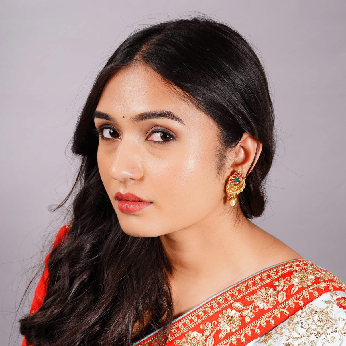 Indian Ethnic Earrings for Women - Traditional South Indian Stud Earrings Gold Plated Vibhati Jhumkas Faux Kundan Dangle Drop Earrings in Gold Tone Ear Jewelry for Bride | Gift for Her - LoveNspire