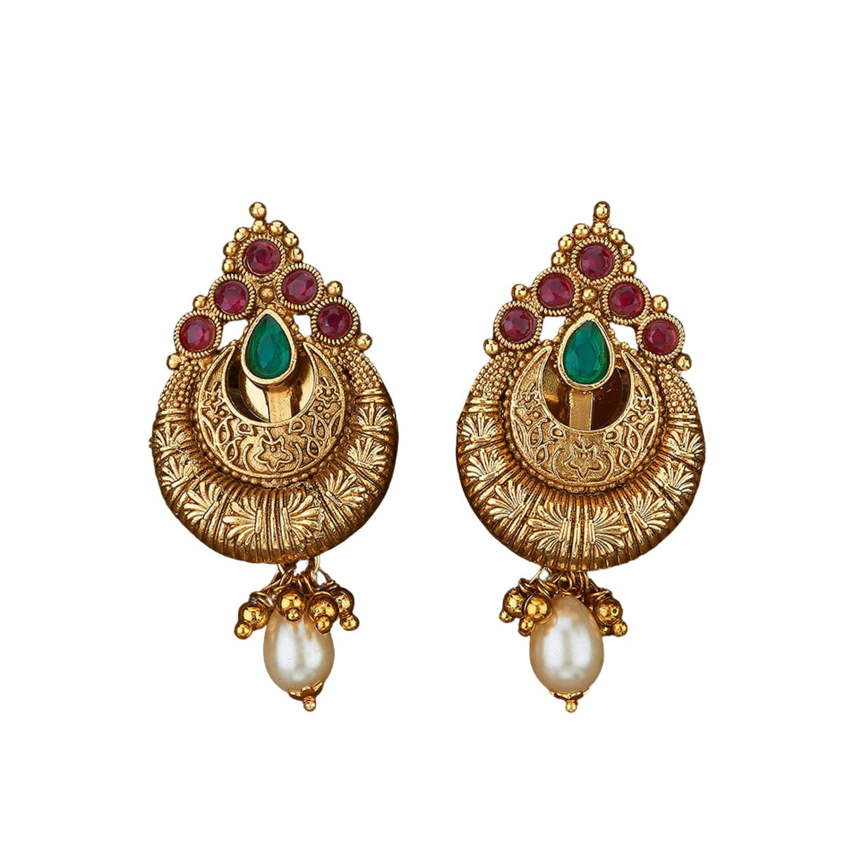 Indian Ethnic Earrings for Women - Traditional South Indian Stud Earrings Gold Plated Vibhati Jhumkas Faux Kundan Dangle Drop Earrings in Gold Tone Ear Jewelry for Bride | Gift for Her - LoveNspire
