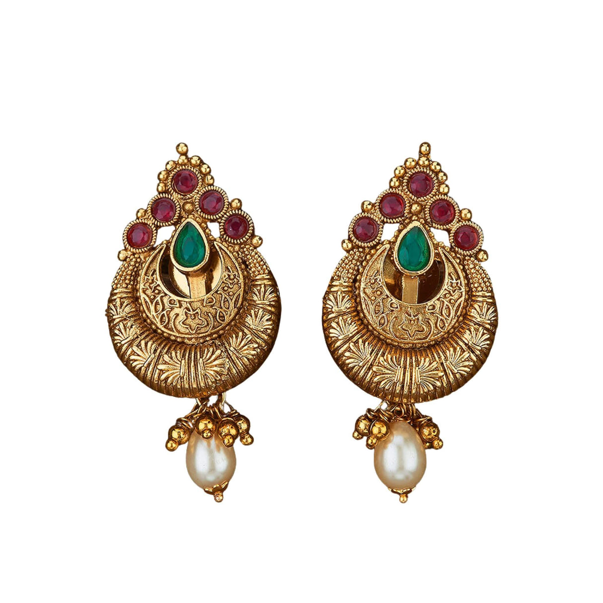 Indian Ethnic Earrings for Women - Traditional South Indian Stud Earrings Gold Plated Vibhati Jhumkas Faux Kundan Dangle Drop Earrings in Gold Tone Ear Jewelry for Bride | Gift for Her - LoveNspire