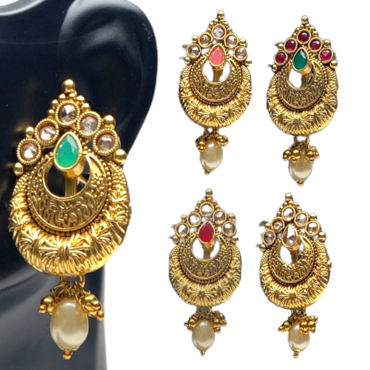 Indian Ethnic Earrings for Women - Traditional South Indian Stud Earrings Gold Plated Vibhati Jhumkas Faux Kundan Dangle Drop Earrings in Gold Tone Ear Jewelry for Bride | Gift for Her - LoveNspire