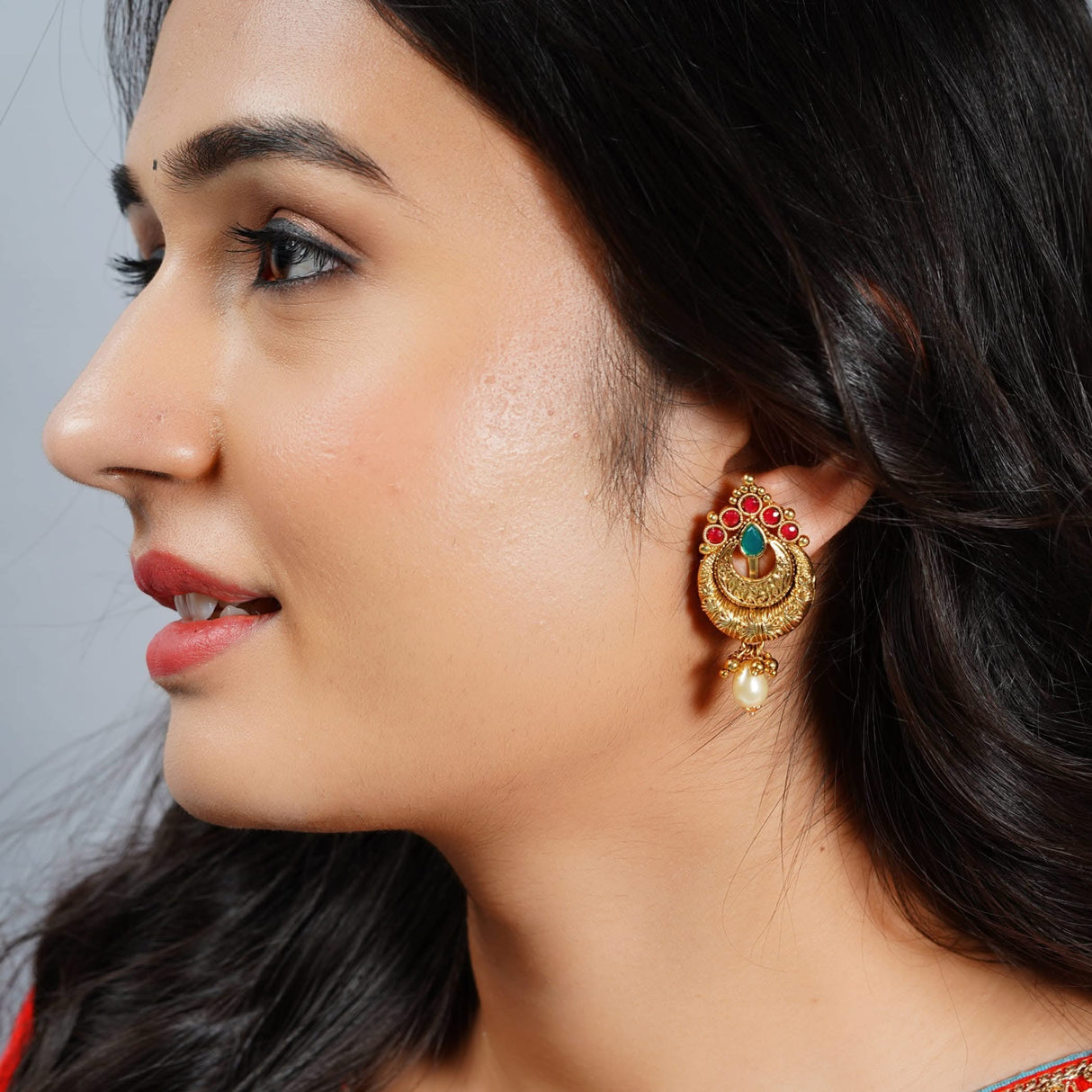 Indian Ethnic Earrings for Women - Traditional South Indian Stud Earrings Gold Plated Vibhati Jhumkas Faux Kundan Dangle Drop Earrings in Gold Tone Ear Jewelry for Bride | Gift for Her - LoveNspire