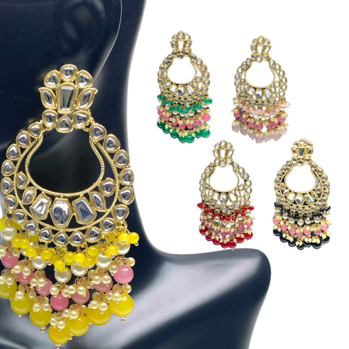 Oversized / Big Indian Jhumka Earrings for Women - Vintage Indian Jhumki Ethnic Chandbali Earrings Faux Kundan & Pearl Beaded Bollywood Style Dangle Earring Jewelry for Bride | Birthday Gift for Her - LoveNspire