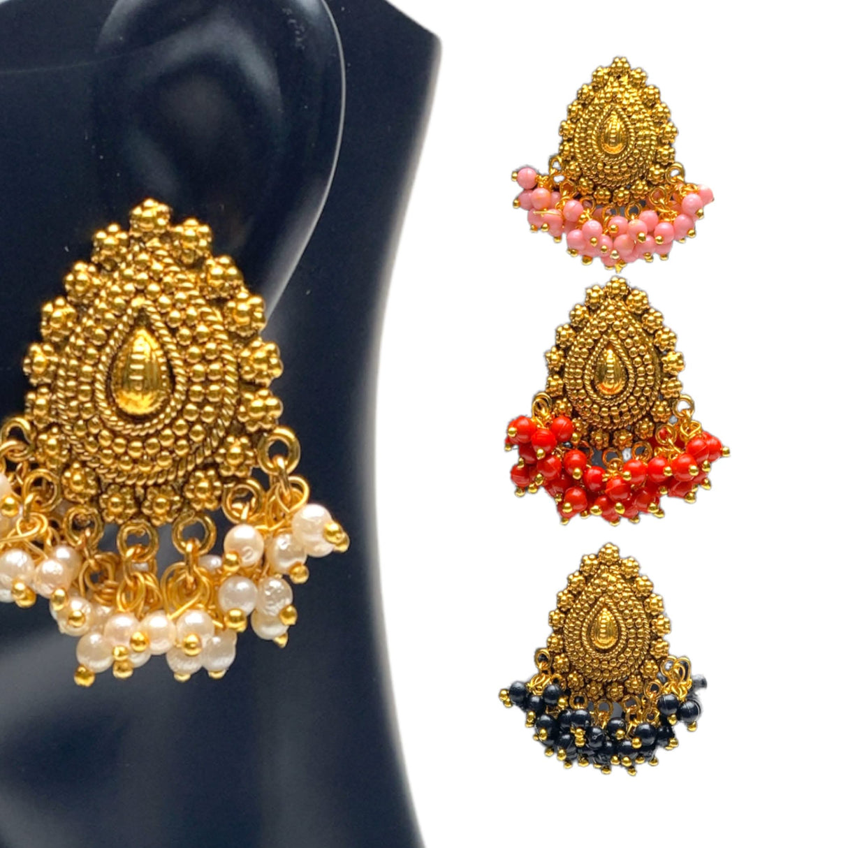 Indian Jhumka Earrings for Women - Indian Jhumki Chandelier Small Tops Earring in Golden Tone Beaded Bollywood Style Dangle Earring Jewelry for Bride | Birthday Gift for Her - LoveNspire
