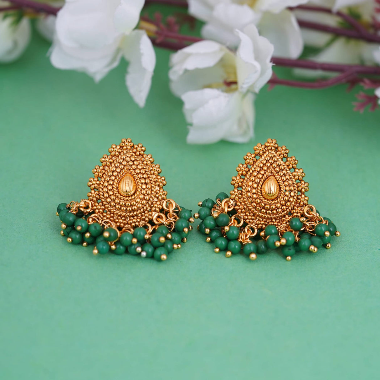 Indian Jhumka Earrings for Women - Indian Jhumki Chandelier Small Tops Earring in Golden Tone Beaded Bollywood Style Dangle Earring Jewelry for Bride | Birthday Gift for Her - LoveNspire