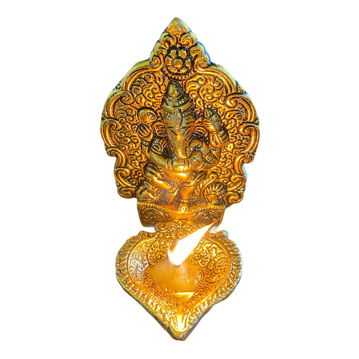 Ganesha Brass Finish Diya for Puja God Ganesh Idol Oil Lamp Deepam Akhand Jyot Kuber Deepak Diwali Home Decorations Mandir Temple Decor Vilakku Deepawali Housewarming Wedding Return Gifts - LoveNspire