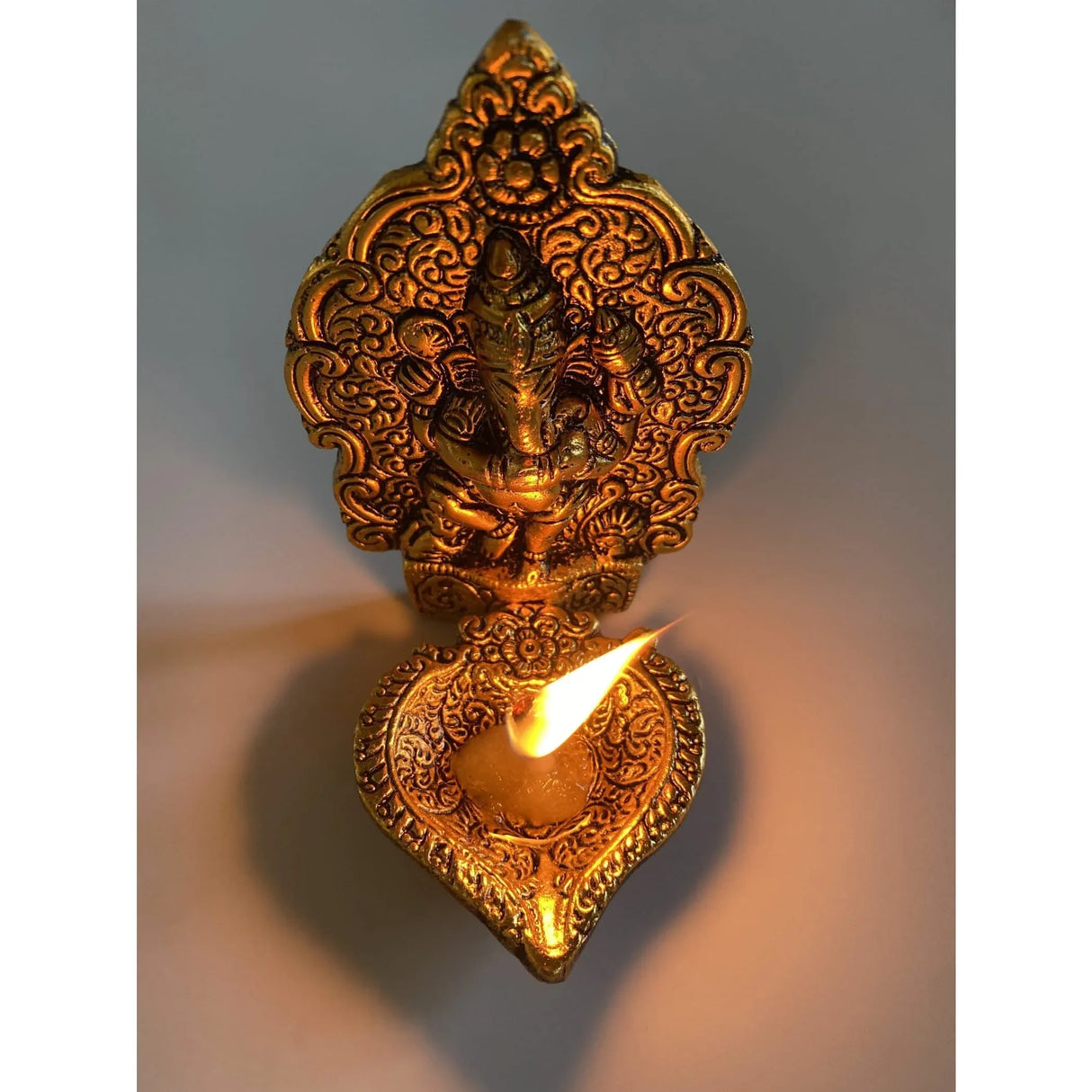 Ganesha Brass Finish Diya for Puja God Ganesh Idol Oil Lamp Deepam Akhand Jyot Kuber Deepak Diwali Home Decorations Mandir Temple Decor Vilakku Deepawali Housewarming Wedding Return Gifts - LoveNspire