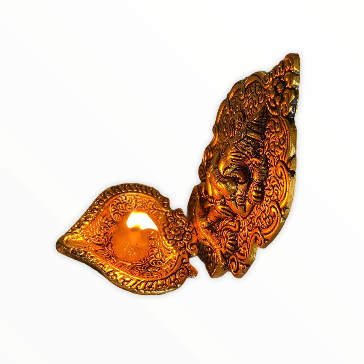 Ganesha Brass Finish Diya for Puja God Ganesh Idol Oil Lamp Deepam Akhand Jyot Kuber Deepak Diwali Home Decorations Mandir Temple Decor Vilakku Deepawali Housewarming Wedding Return Gifts - LoveNspire