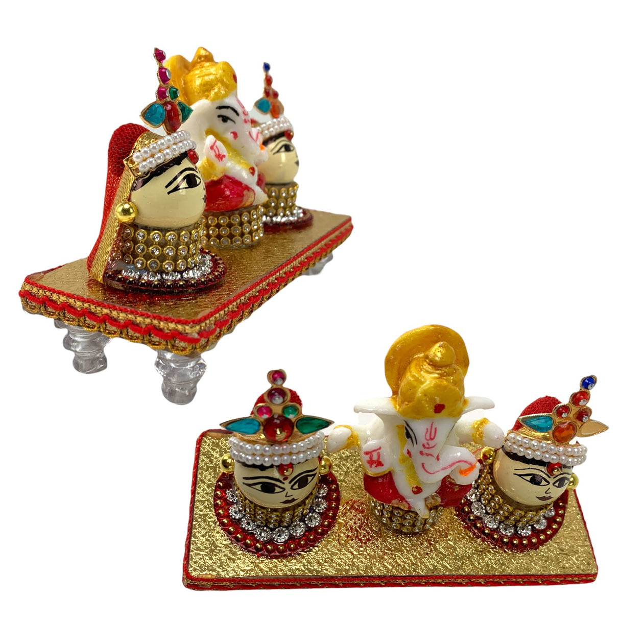 Lord Ganesha with Riddhi Siddhi Goddess Riddhi Siddhi Set Spouse of Ganesha Spiritual Gift Idol Showpiece for Home Decoration and Car Dashboard Housewarming Pooja Diwali Favor - LoveNspire