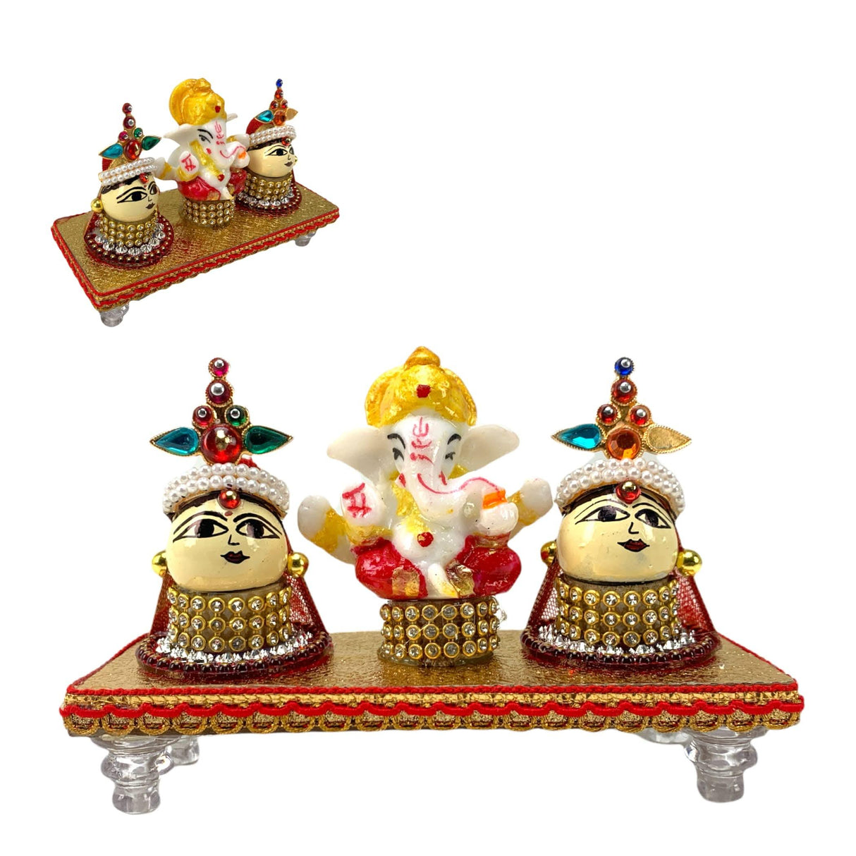 Lord Ganesha with Riddhi Siddhi Goddess Riddhi Siddhi Set Spouse of Ganesha Spiritual Gift Idol Showpiece for Home Decoration and Car Dashboard Housewarming Pooja Diwali Favor - LoveNspire
