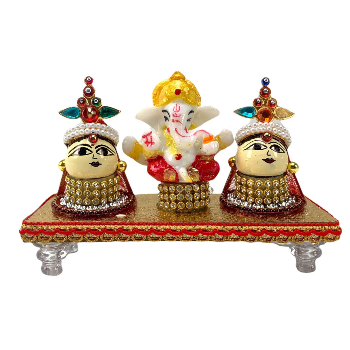 Lord Ganesha with Riddhi Siddhi Goddess Riddhi Siddhi Set Spouse of Ganesha Spiritual Gift Idol Showpiece for Home Decoration and Car Dashboard Housewarming Pooja Diwali Favor - LoveNspire