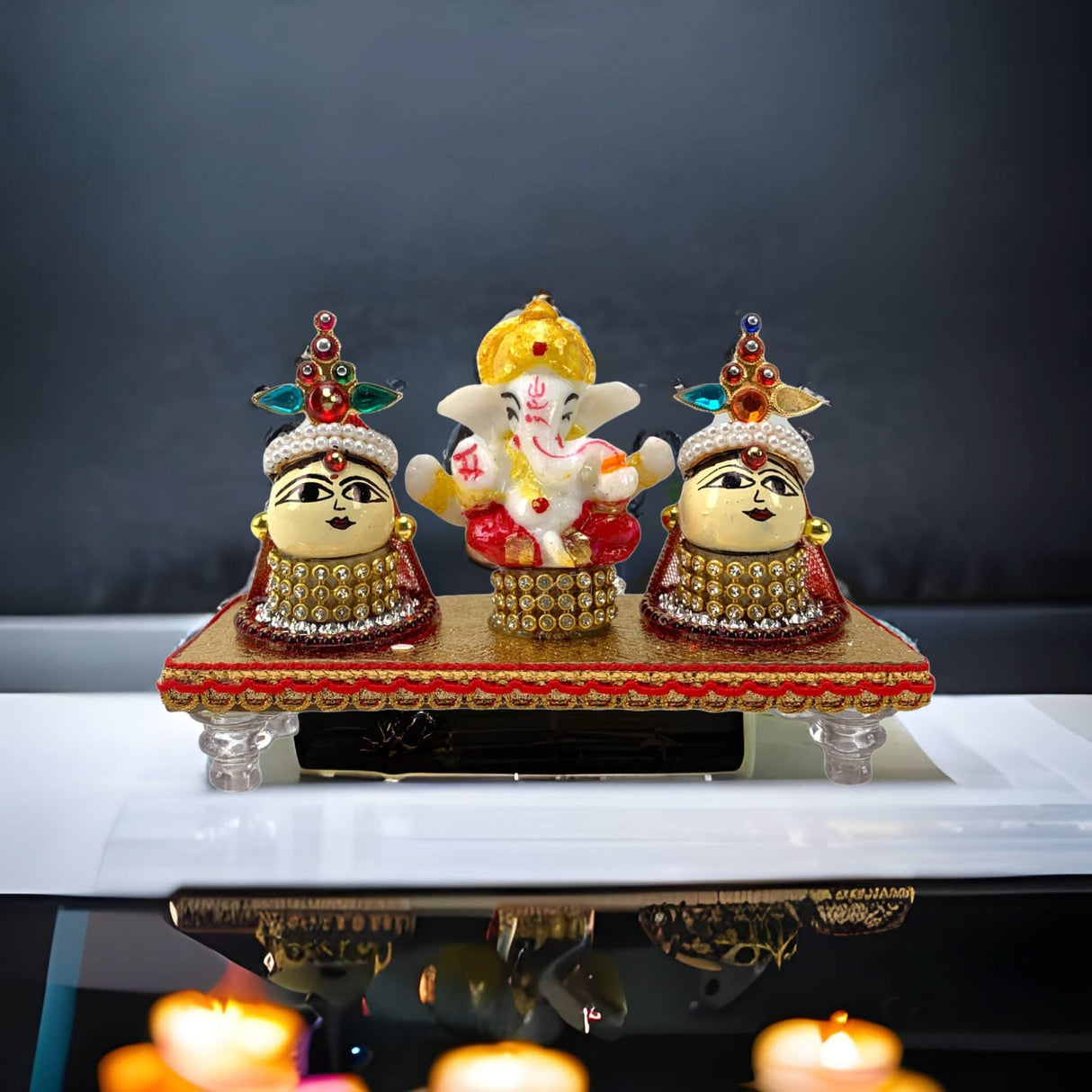 Lord Ganesha with Riddhi Siddhi Goddess Riddhi Siddhi Set Spouse of Ganesha Spiritual Gift Idol Showpiece for Home Decoration and Car Dashboard Housewarming Pooja Diwali Favor - LoveNspire
