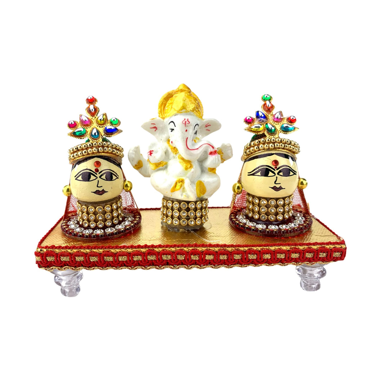 Lord Ganesha with Riddhi Siddhi Goddess Riddhi Siddhi Set Spouse of Ganesha Spiritual Gift Idol Showpiece for Home Decoration and Car Dashboard Housewarming Pooja Diwali Favor - LoveNspire