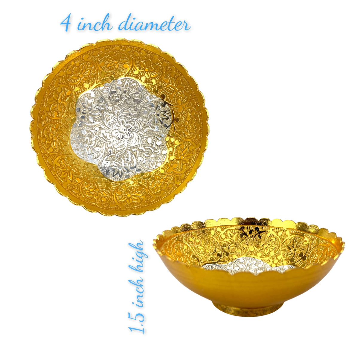 Gold Silver Plated Bowl Spoon Tray Set German Silver Bowl Dry Fruits Dessert Serving Set Diwali Christmas Eid Wedding Housewarming Return Gifts Puja Favor - Home Decor Corporate Gift - LoveNspire