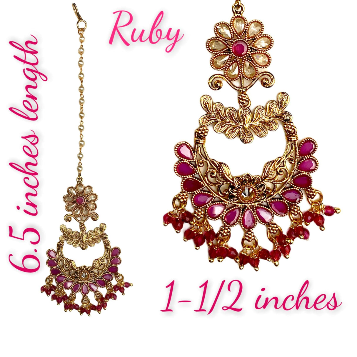 Chand Tikka with Gold Plating Indian Traditional Maang Tikka Women Forehead Jewelry Pakistani Punjabi Wedding Favor Studded Jhoomer Matha Patti Designer Head Accessory Gift for Her - LoveNspire