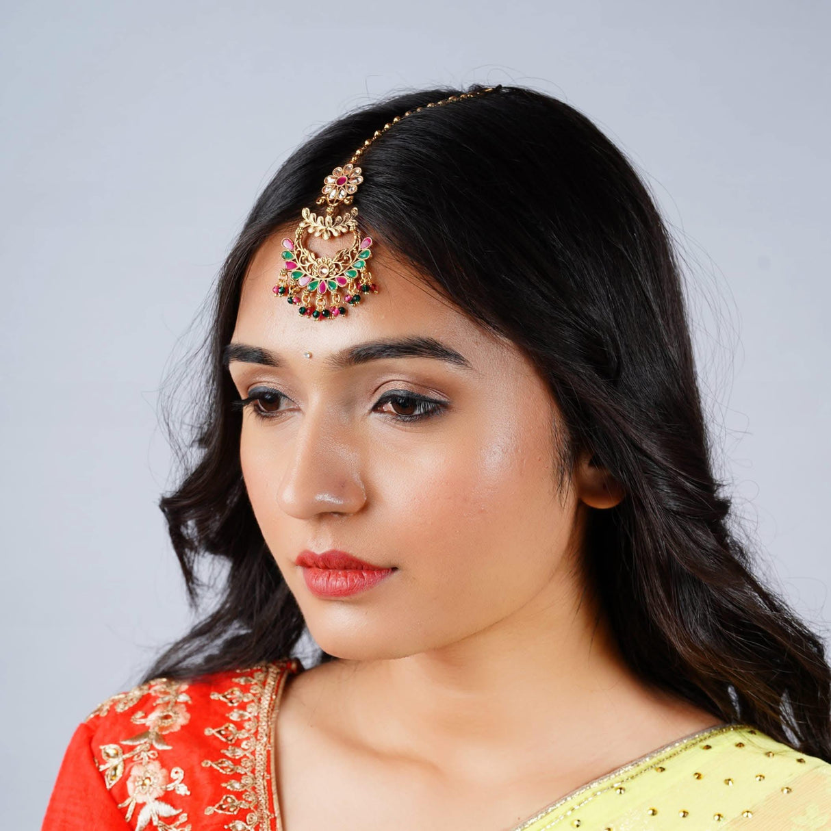 Chand Tikka with Gold Plating Indian Traditional Maang Tikka Women Forehead Jewelry Pakistani Punjabi Wedding Favor Studded Jhoomer Matha Patti Designer Head Accessory Gift for Her - LoveNspire