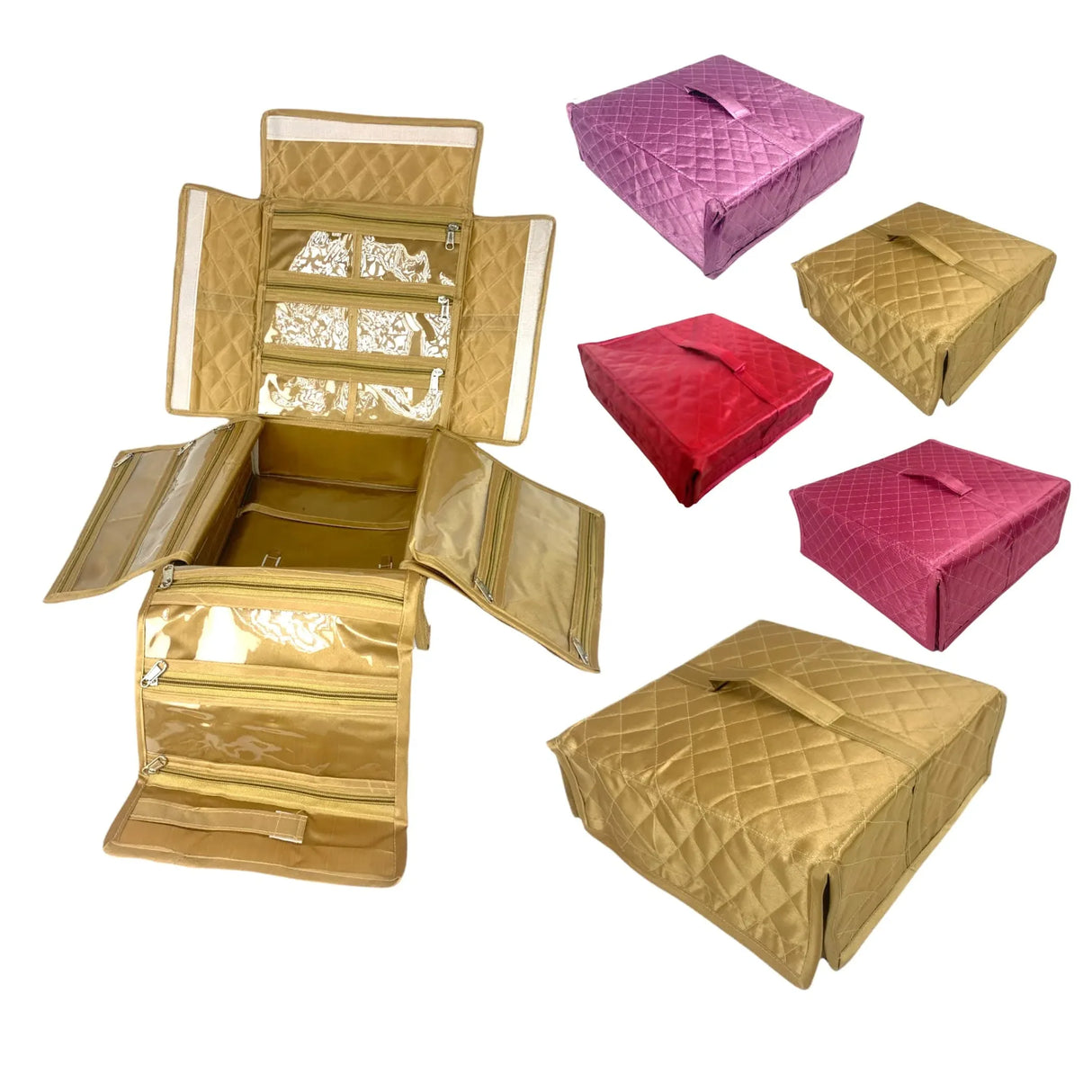 Handmade Jewelry Organizer Foldable Cloth Bag Travel Kit with Transparent Pockets for Earrings Bracelet Traveling Essentials Vanity Housewarming Gift - LoveNspire