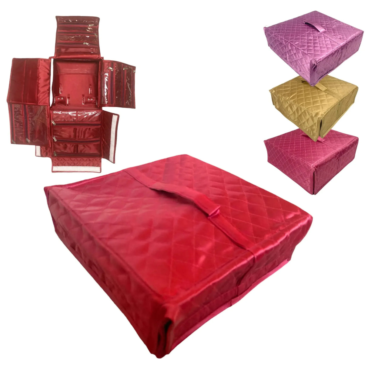 Handmade Jewelry Organizer Foldable Cloth Bag Travel Kit with Transparent Pockets for Earrings Bracelet Traveling Essentials Vanity Housewarming Gift - LoveNspire