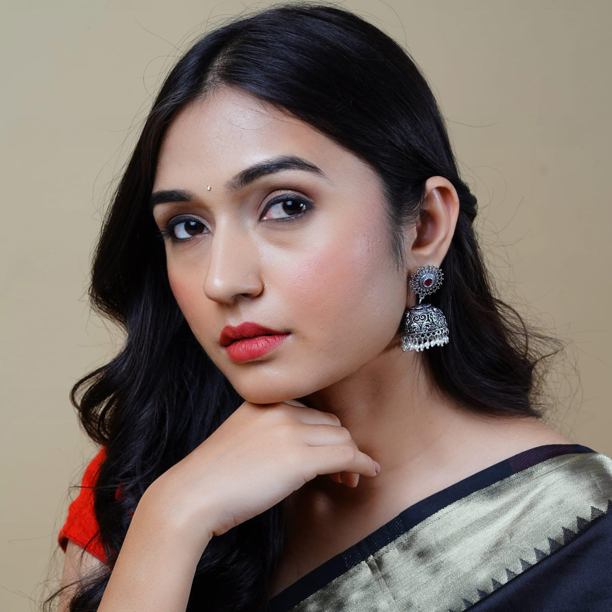 Indian Oxidized Jhumka Earrings for Women - Indian Floral Oxidized Jhumki Ethnic Chandbali Earrings Faux Pearls with Oxidized Platting Bollywood Style Dangle Earring Jewelry for Bride - LoveNspire