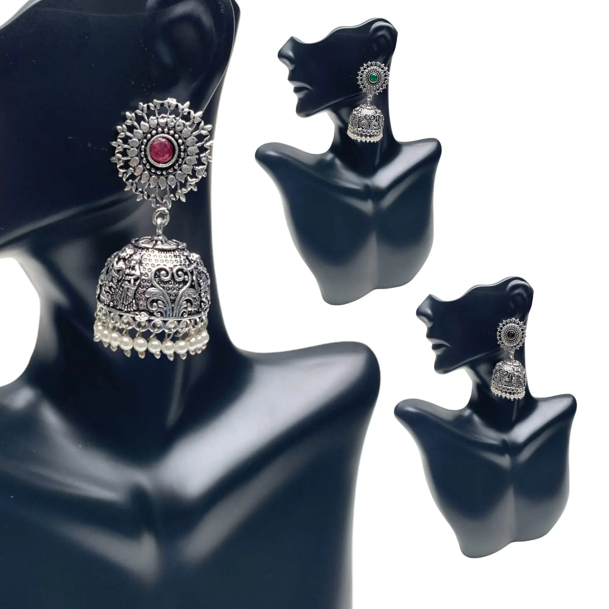 Indian Oxidized Jhumka Earrings for Women - Indian Floral Oxidized Jhumki Ethnic Chandbali Earrings Faux Pearls with Oxidized Platting Bollywood Style Dangle Earring Jewelry for Bride - LoveNspire